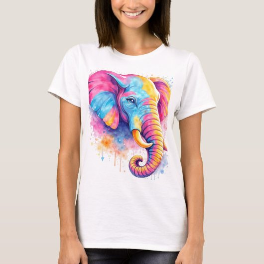 Bunter Regenbogen Elefant Aquarell T-shirt (Voorkant)
