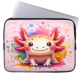Buntes lächelndes Axolotl als Grafik Laptop Sleeve