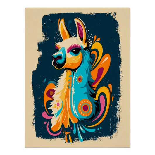 Buntes Lama – Fantasie Illustration Perfect Poster (Voorkant)