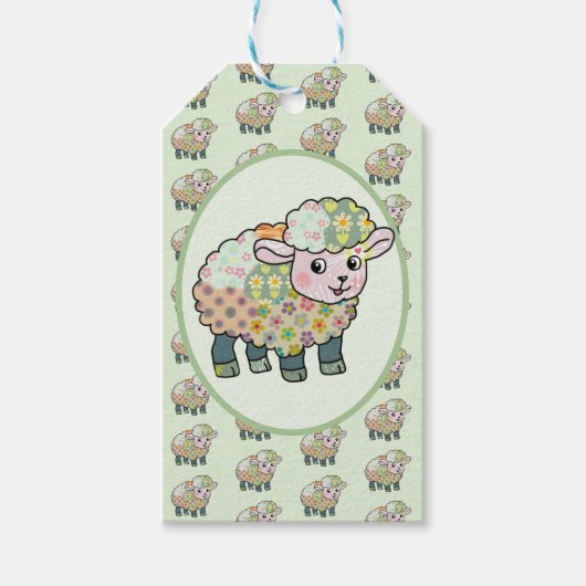 buntes Lämmchen postkarte Cadeaulabel (Voorkant)
