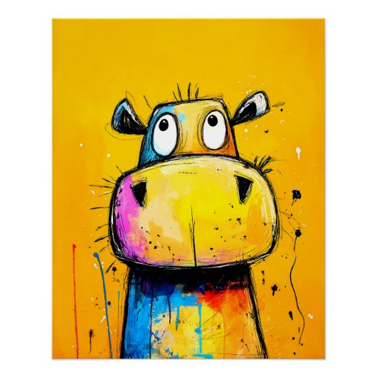 buntes Nilpferd im Pop-Art Comic Stil Perfect Poster (Voorkant)