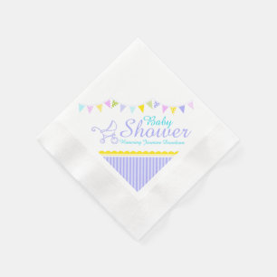 Bunting baby shower paarse blauwe naam papier serv servet