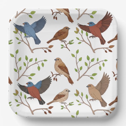 Bunting Birds Carré Motif Papieren Bordje (Voorkant)