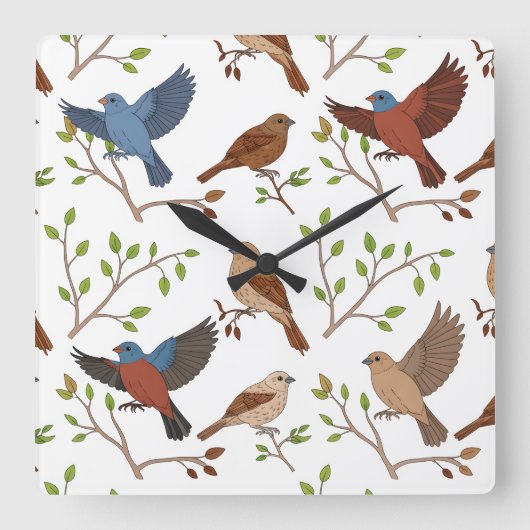Bunting Birds Carré Motif Vierkante Klok (Voorkant)