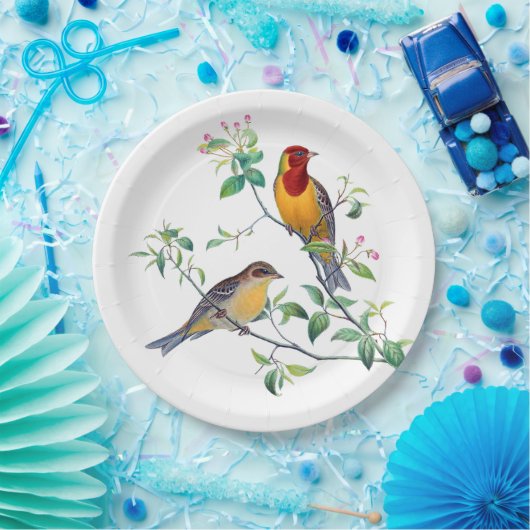 Bunting Birds on Branches Papieren Bordje (Feest)