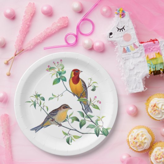 Bunting Birds on Branches Papieren Bordje (Feest)