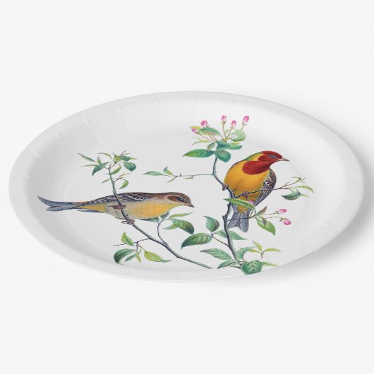 Bunting Birds on Branches Papieren Bordje (Gekanteld)