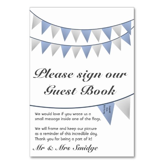 Bunting Blue Wedding Guest Book Sign Kaart (Voorkant)