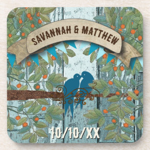 Bunting Country Chic Liefdesvogels Zitten in een B Bier Onderzetter