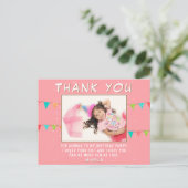 Bunting Flag Birthday Photo Thank you Briefkaart (Staand voorkant)