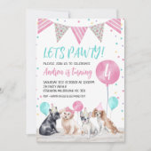 Bunting Flag Dogs Let's Pawty Birthday Uitnodiging (Voorkant)