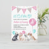 Bunting Flag Dogs Let's Pawty Birthday Uitnodiging (Staand voorkant)