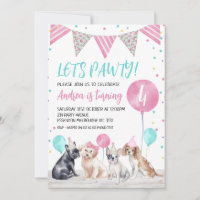 Bunting Flag Dogs Let's Pawty Birthday Uitnodiging