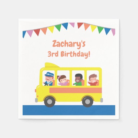 Bunting Flag Yellow School Bus Kids Verjaardagsfee Servet (Voorkant)
