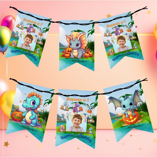 Bunting Flags Kids Verjaardagsfeest Baby Dinosauru Vlaggetjes