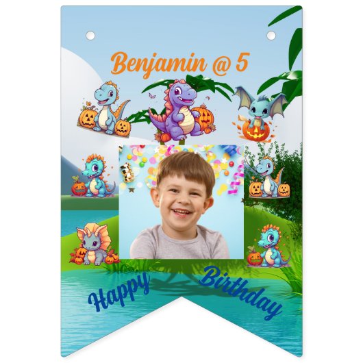 Bunting Flags Kids Verjaardagsfeest Baby Dinosauru Vlaggetjes (Eerste vlag)