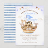 Bunting Flags Noah's Ark Boys 1st Birthday Kaart (Voorkant / Achterkant)