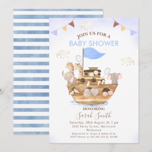 Bunting Flags Noah's Ark Boys Baby shower Kaart (Voorkant / Achterkant)