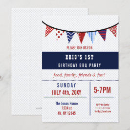 Bunting Juli 4th Birthday party Uitnodiging