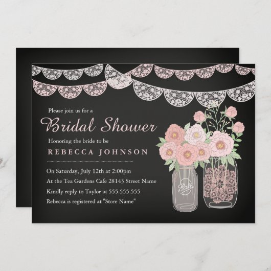 Bunting Mason Jar Krijtbord Vrijgezellenfeest Uitn Kaart (Voorkant / Achterkant)