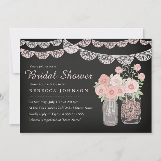 Bunting Mason Pot Chalkboard Bruiloft Uitnodiging (Voorkant)