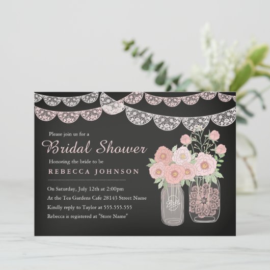 Bunting Mason Pot Chalkboard Bruiloft Uitnodiging (Staand voorkant)