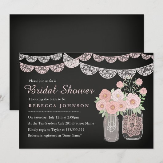 Bunting Mason Pot Chalkboard Bruiloft Uitnodiging (Voorkant / Achterkant)
