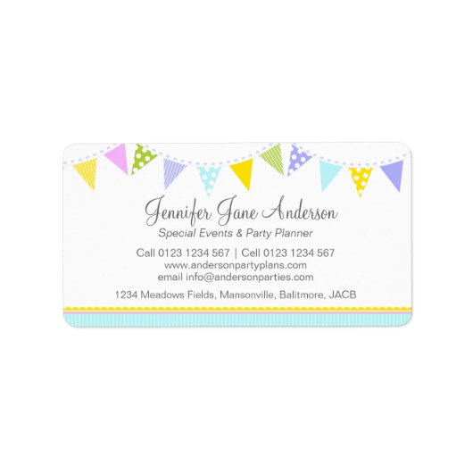 Bunting party events planning retour adres label (Voorkant)