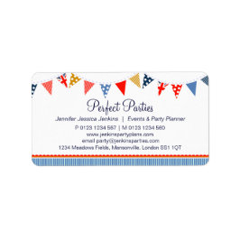 Bunting party events rood blauw retour adres label