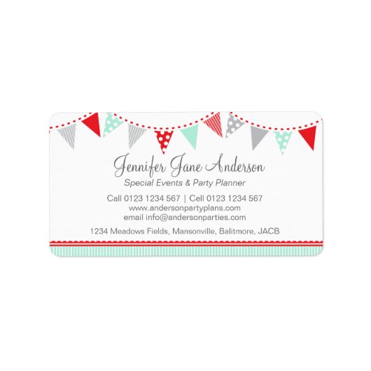 Bunting party events rood grijs retour adres label (Voorkant)