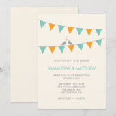 Bunting Tortelduifjes Wedding Invitation Blue Sina Kaart (Voorkant / Achterkant)
