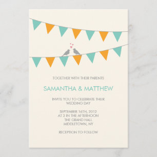 Bunting Tortelduifjes Wedding Invitation Blue Sina Kaart