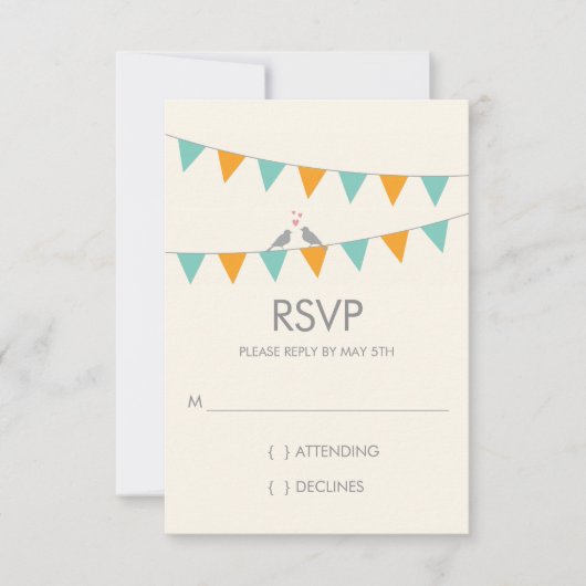 Bunting Tortelduifjes Wedding RSVP - Blauw Sinaasa (Voorkant)