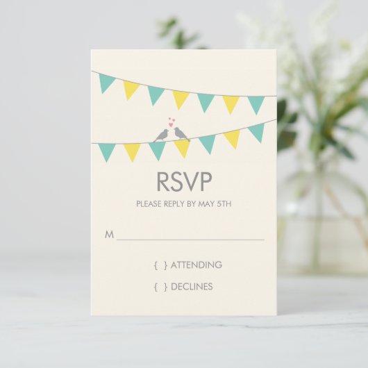 Bunting Tortelduifjes Wedding RSVP - Blue Yellow (Staand voorkant)