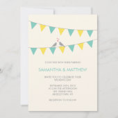 Bunting Tortelduifjes Wedding Uitnodiging Blauw Ge (Voorkant)