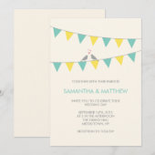 Bunting Tortelduifjes Wedding Uitnodiging Blauw Ge (Voorkant / Achterkant)