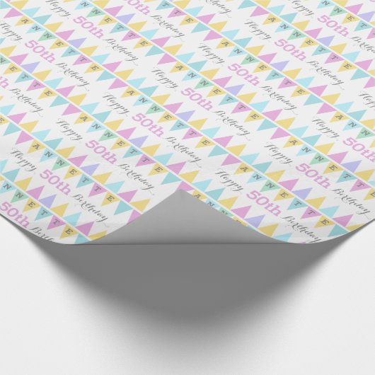 Bunting vlaggen witte verjaardag leeftijd 50 patro cadeaupapier (Hoek)