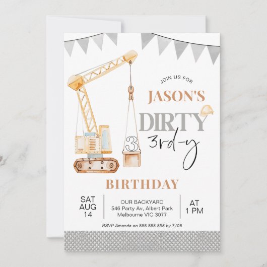Bunting Yellow Construction Dirty 3rd-y Verjaardag Kaart (Voorkant)