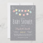 Buntings Baby shower Invitation Grijs Roze Mint Kaart (Voorkant)