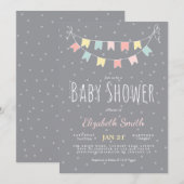 Buntings Baby shower Invitation Grijs Roze Mint Kaart (Voorkant / Achterkant)