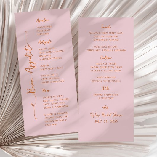 Buon Appetito Handgeschreven Roze Italiaans Menu