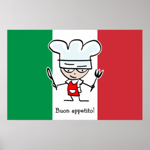 Buon Appetito poster met cartoon op italiaanse vla