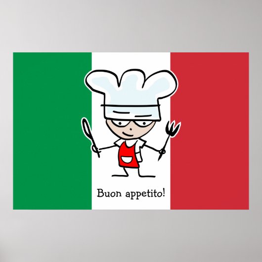 Buon Appetito poster met cartoon op italiaanse vla (Voorkant)