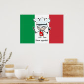 Buon Appetito poster met cartoon op italiaanse vla (Keuken)