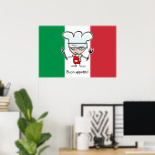 Buon Appetito poster met cartoon op italiaanse vla (Thuiskantoor)