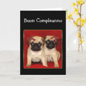 Buon compleanno Verjaardag Pugs wenskaart Kaart (Gele Bloem)