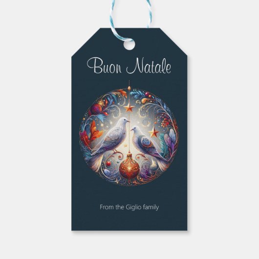 Buon Natale 2 duiven Italiaans Kerstfeest Cadeaulabel (Achterkant)