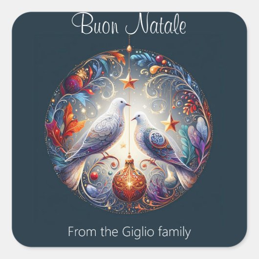 Buon Natale 2 duiven Italiaans Kerstfeest Vierkante Sticker (Voorkant)