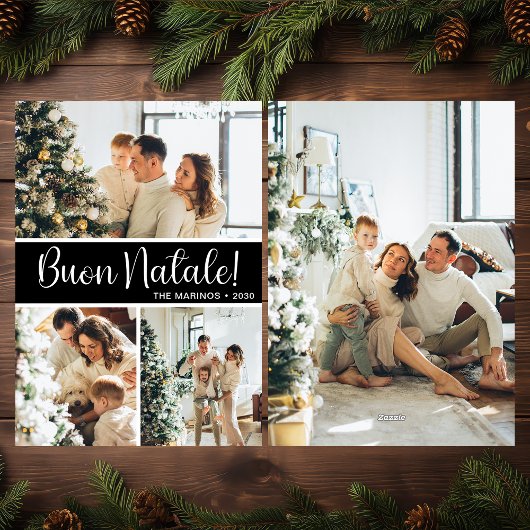 Buon Natale 4 Photo Flat Holiday Card Feestdagenkaart