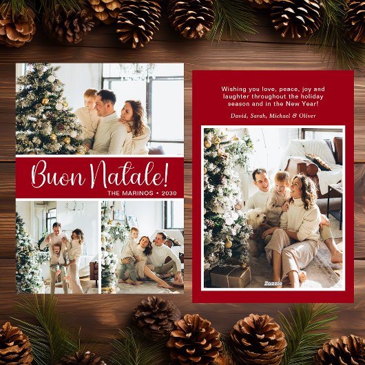 Buon Natale 4 Photo Flat Holiday Card Feestdagenkaart
